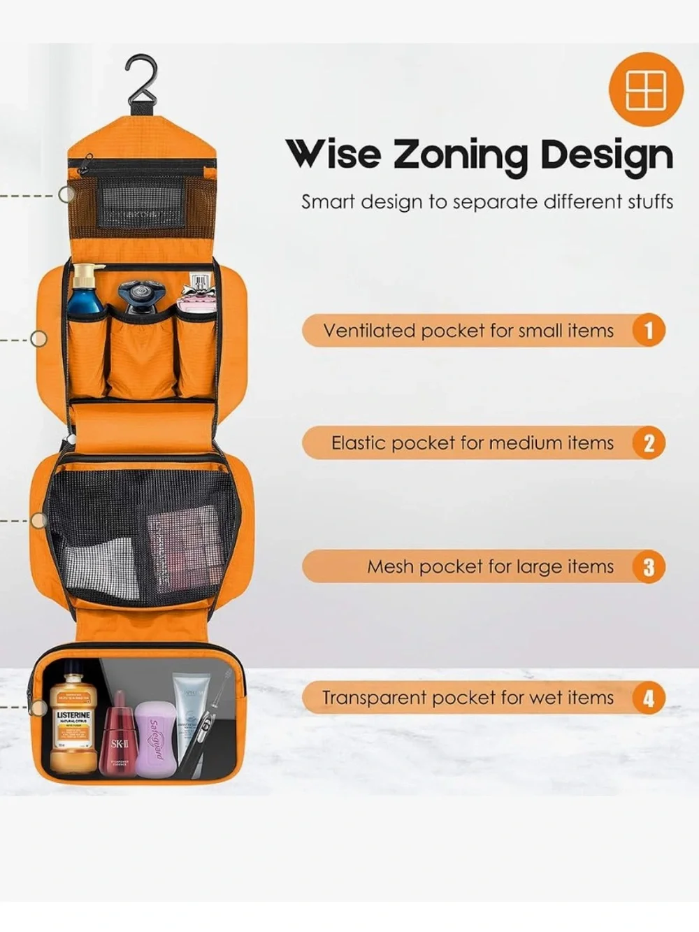 🐼 3/$25 GUC Hanging Travel Toiletry Bag - Orange